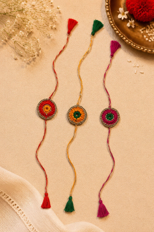 WHE Set Of 3 Handmade Crochet Rakhi Combo