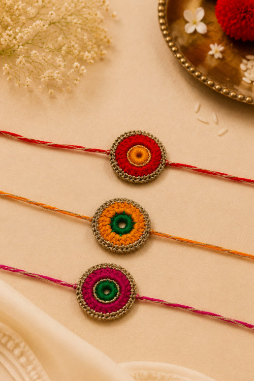 WHE Set Of 3 Handmade Crochet Rakhi Combo