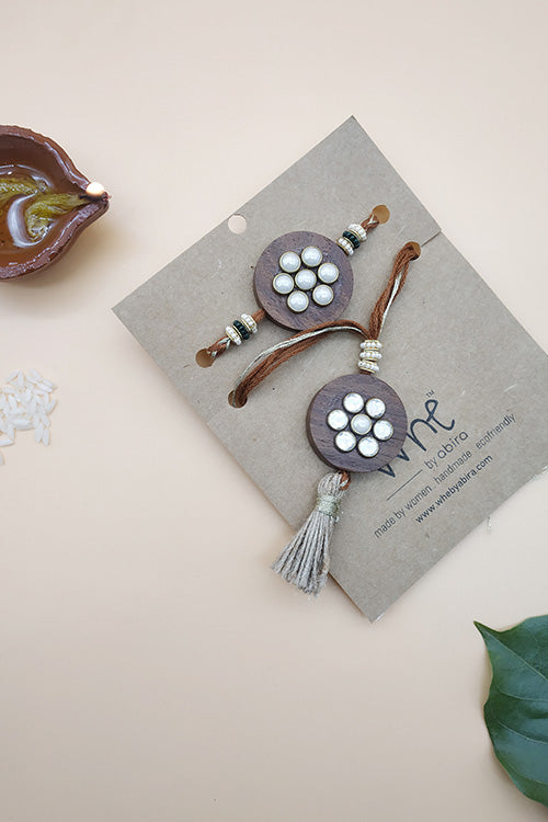 WHE Handmade Wooden Bead Bhaiya Bhabhi Rakhi Combo
