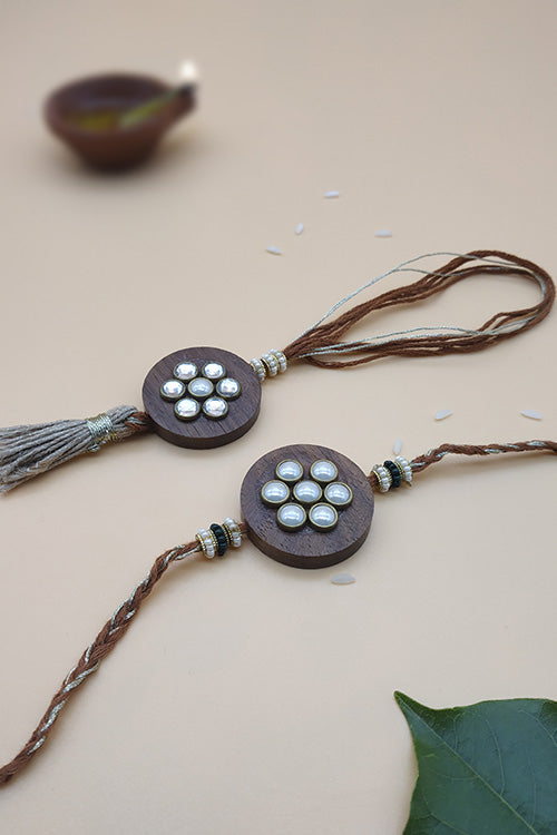WHE Handmade Wooden Bead Bhaiya Bhabhi Rakhi Combo