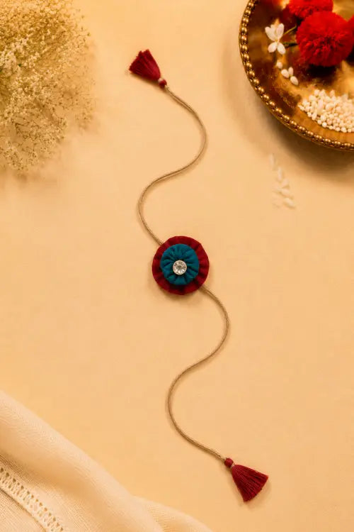 WHE Set Of 2 Handmade Fabric Flower Rakhi Combo