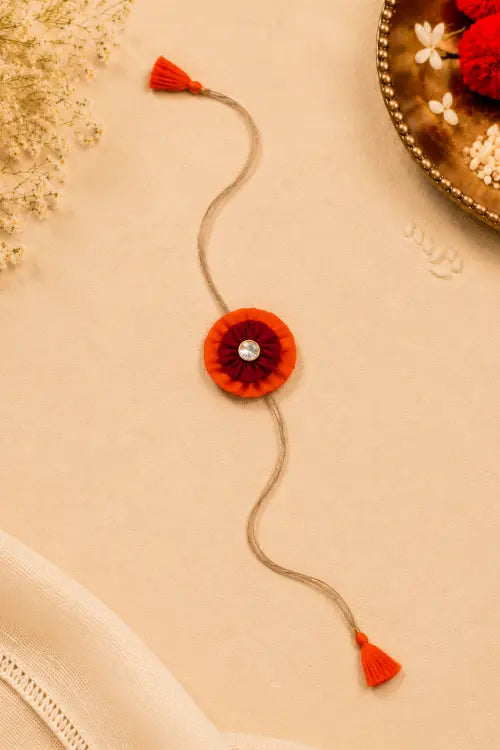 WHE Set Of 2 Handmade Fabric Flower Rakhi Combo