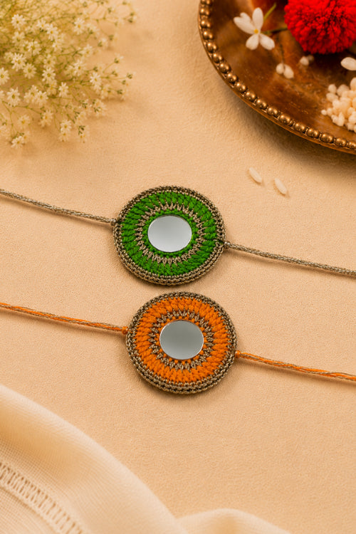 WHE Set Of 2 Handmade Crochet Mirror Rakhi Combo