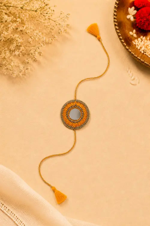 WHE Set Of 2 Handmade Crochet Mirror Rakhi Combo