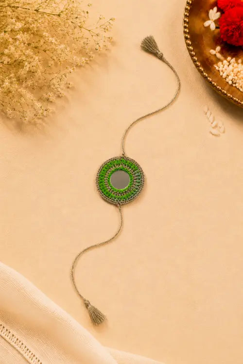 WHE Set Of 2 Handmade Crochet Mirror Rakhi Combo