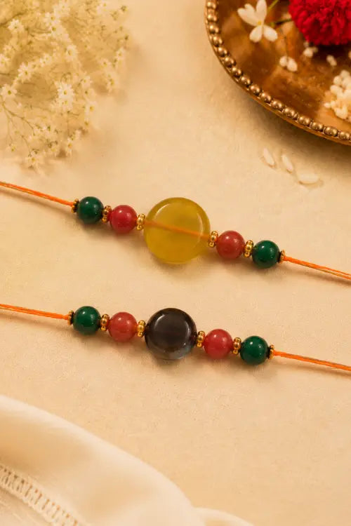 WHE Handmade Genuine Gemstone Rakhi Combo