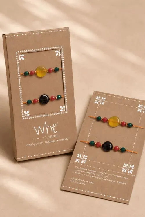 WHE Handmade Genuine Gemstone Rakhi Combo