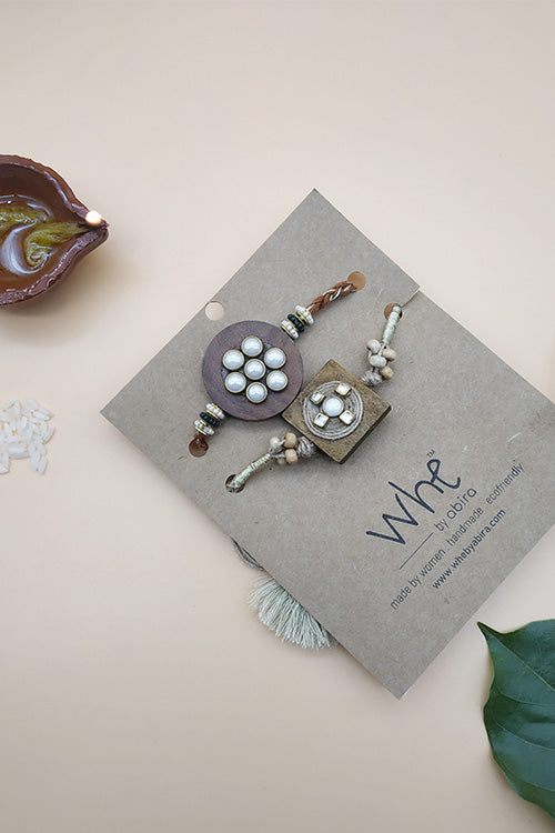 WHE Set of 2 Handmade Wooden Bead Rakhi Combo