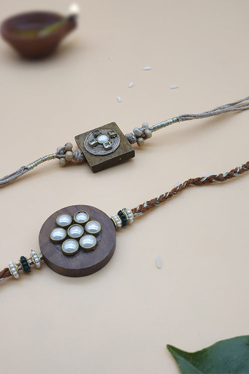 WHE Set of 2 Handmade Wooden Bead Rakhi Combo