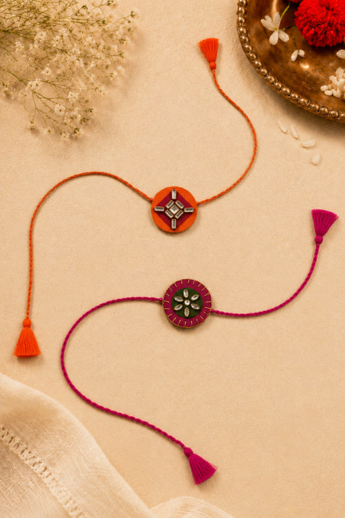 WHE Set Of 2 Handmade Kundan Rakhi Combo