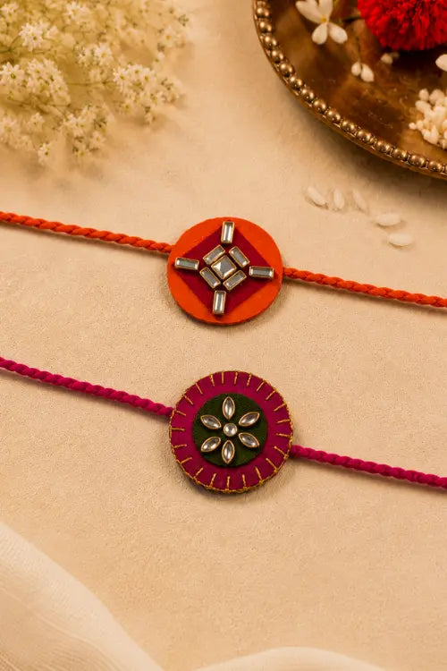 WHE Set Of 2 Handmade Kundan Rakhi Combo