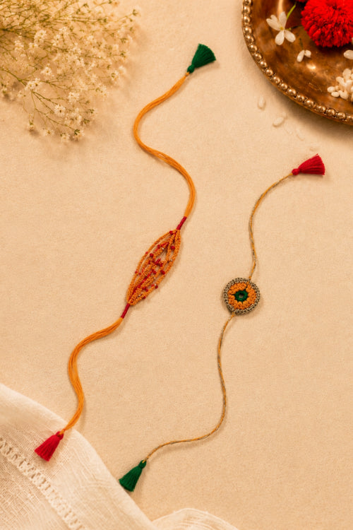 WHE Set Of 2 Handmade Yellow Crochet Rakhi Combo