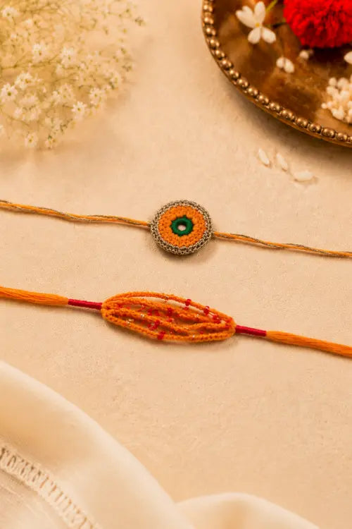 WHE Set Of 2 Handmade Yellow Crochet Rakhi Combo