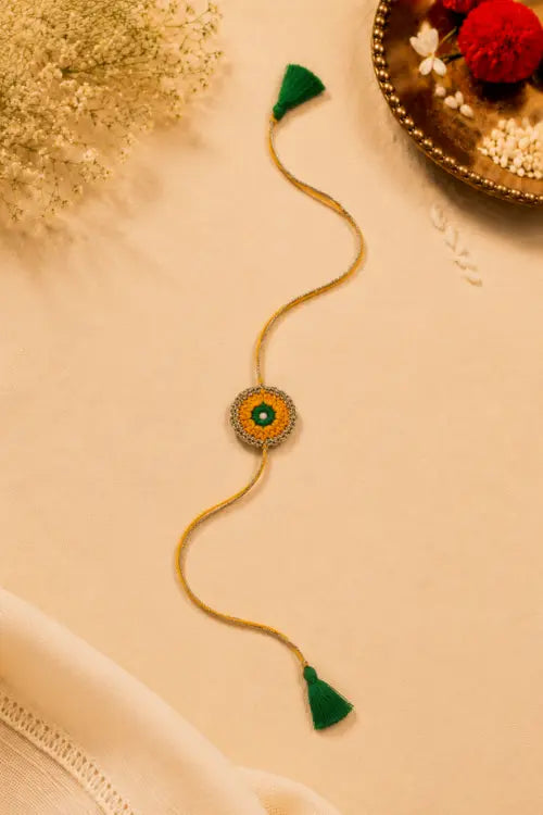WHE Set Of 2 Handmade Yellow Crochet Rakhi Combo