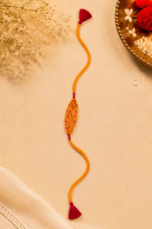 WHE Set Of 2 Handmade Yellow Crochet Rakhi Combo