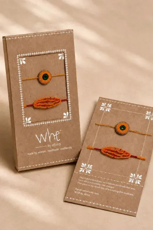 WHE Set Of 2 Handmade Yellow Crochet Rakhi Combo