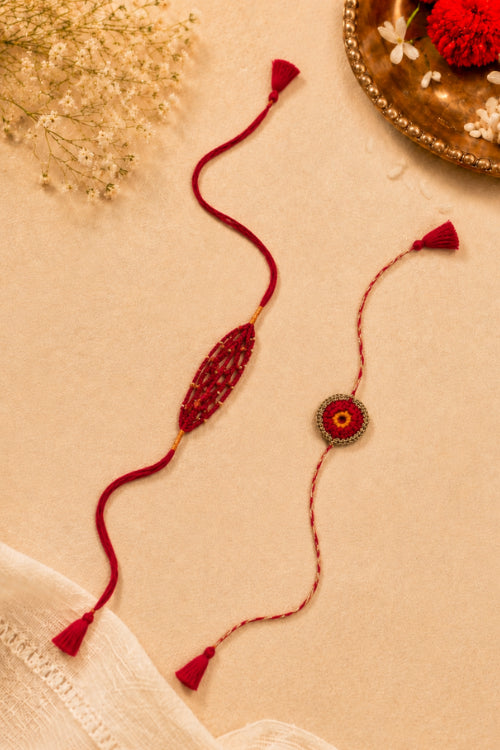 WHE Set Of 2 Orange Handmade Crochet Rakhi Combo