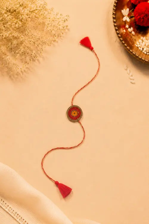WHE Set Of 2 Orange Handmade Crochet Rakhi Combo