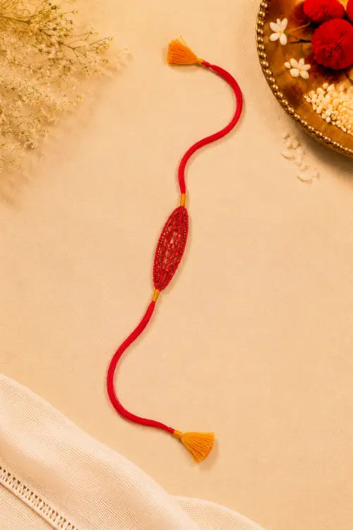 WHE Set Of 2 Orange Handmade Crochet Rakhi Combo