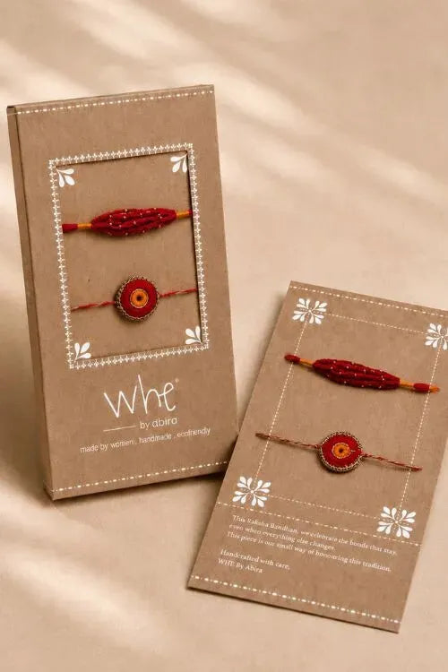 WHE Set Of 2 Orange Handmade Crochet Rakhi Combo