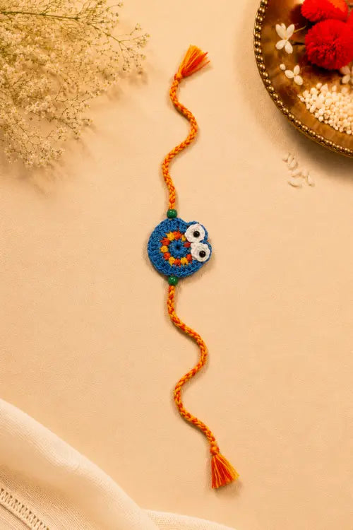 WHE Set Of 2 Handmade Crochet Turtle & Owl Rakhi Combo