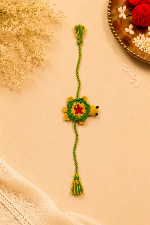 WHE Set Of 2 Handmade Crochet Frog & Turtle Rakhi Combo