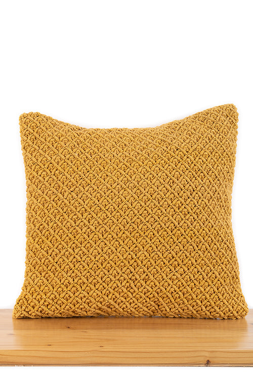 One 'O' Eight Knots Jewel Hand-Knotted 100% Cotton Cushion Cover (Single pc)-Mustard Yellow