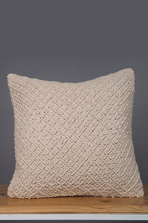 One 'O' Eight Knots Jewel Hand-Knotted 100% Cotton Cushion Cover (Single pc)-Ivory White