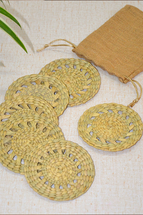 Dharini Kauna Round Coasters Natural (Set Of 6)