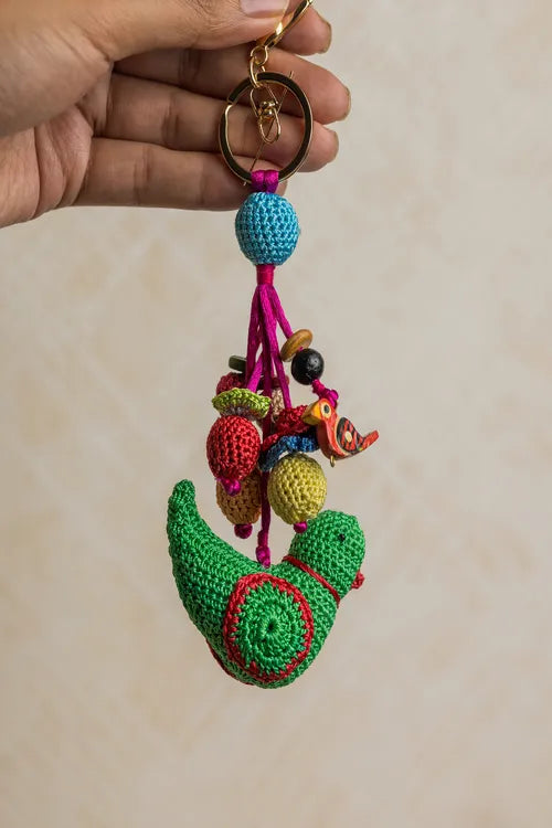Samoolam Boho Bag Charm ~ Green Bird
