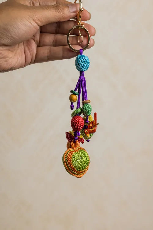 Samoolam Stuffed Heart Crochet Keychain ~ Orange