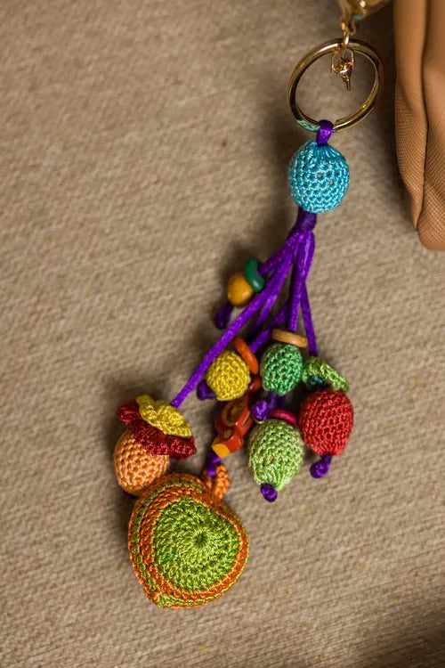 Samoolam Stuffed Heart Crochet Keychain ~ Orange