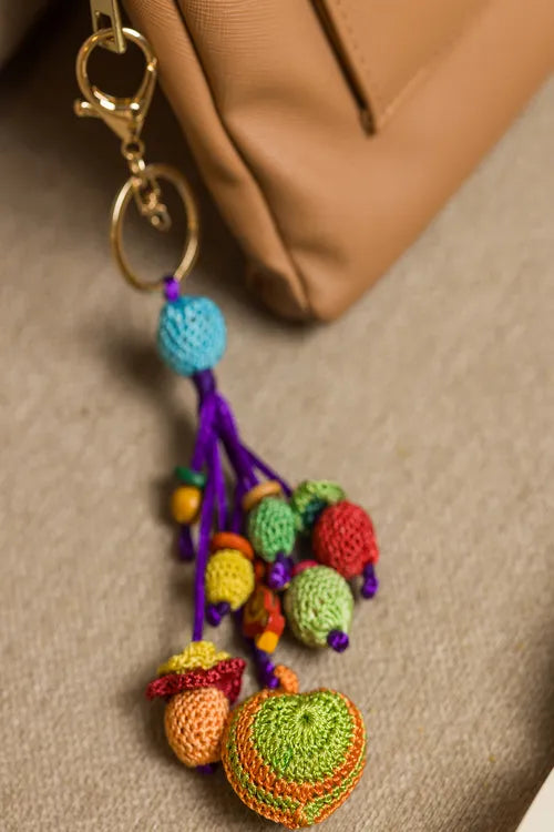 Samoolam Stuffed Heart Crochet Keychain ~ Orange