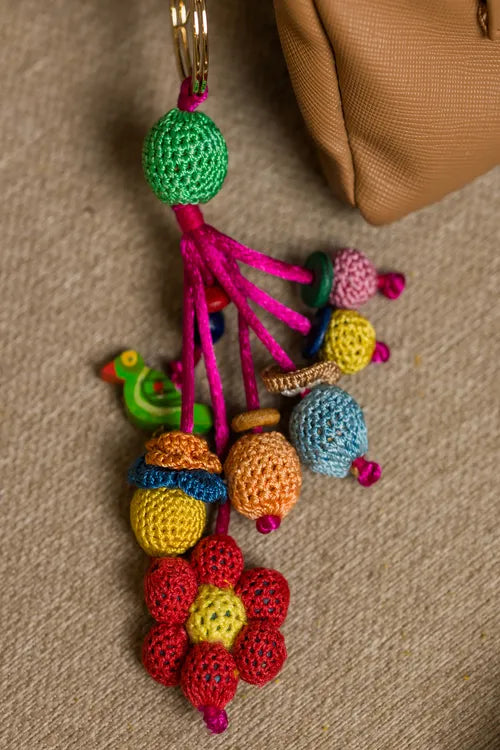 Samoolam Boho Bag Charm ~ Red Flower Bunch