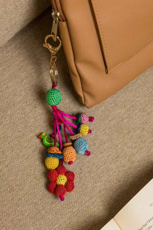 Samoolam Boho Bag Charm ~ Red Flower Bunch