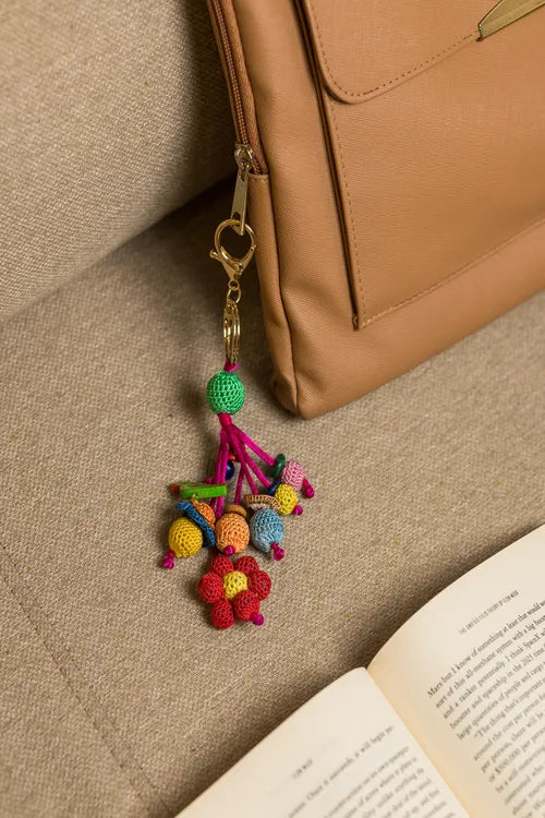 Samoolam Boho Bag Charm ~ Red Flower Bunch