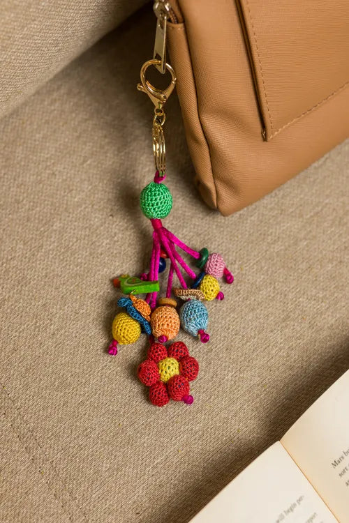 Samoolam Boho Bag Charm ~ Red Flower Bunch