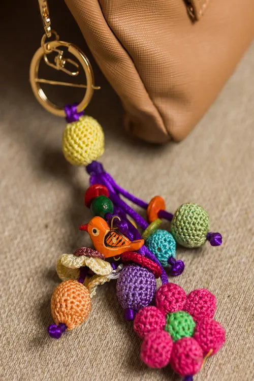 Samoolam Boho Bag Charm ~ Key Chain Pink Flower