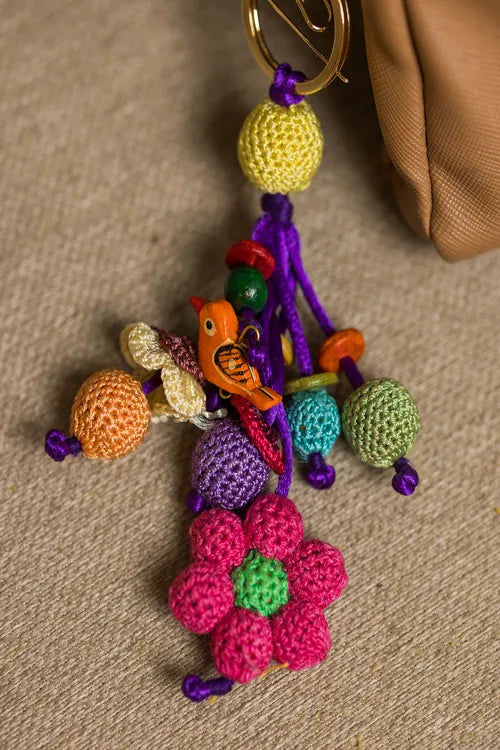 Samoolam Boho Bag Charm ~ Key Chain Pink Flower