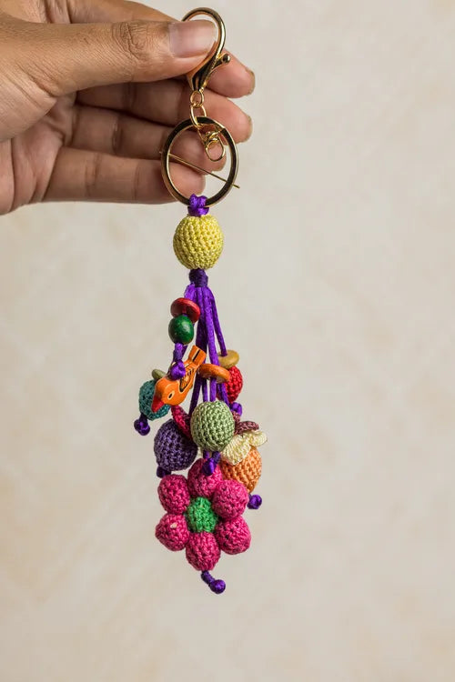 Samoolam Boho Bag Charm ~ Key Chain Pink Flower