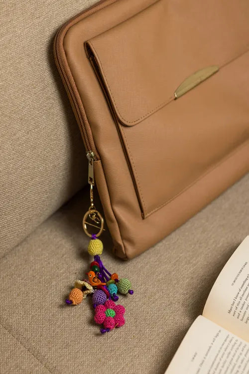 Samoolam Boho Bag Charm ~ Key Chain Pink Flower