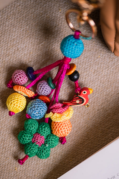 Samoolam Boho Bag Charm Green Flower Bunch