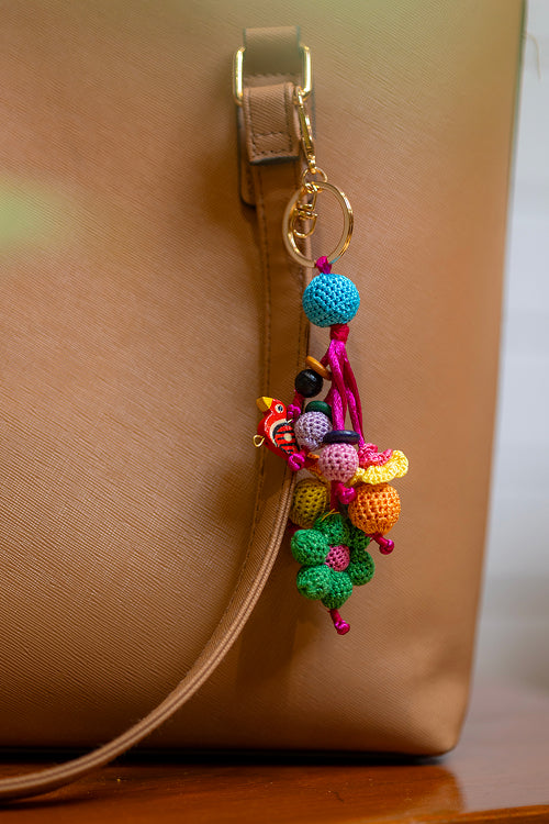 Samoolam Boho Bag Charm Green Flower Bunch