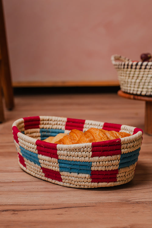 Kraftribe Handmade Blue & Magenta Kanshi Grass Organiser/Fruit Basket