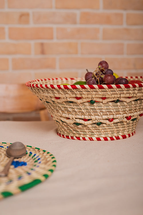 Kraftribe Handmade Kanshi & Palm Beaded Fruit Basket