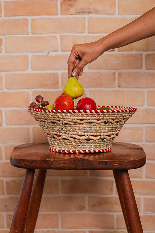 Kraftribe Handmade Kanshi & Palm Beaded Fruit Basket