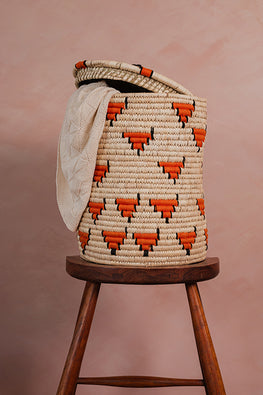 Kraftribe Handmade Kanshi & Palm Basket Laundry Basket with Lid(Large)