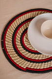Kraftribe Handmade Striped Red & Black Kanshi Grass Mat