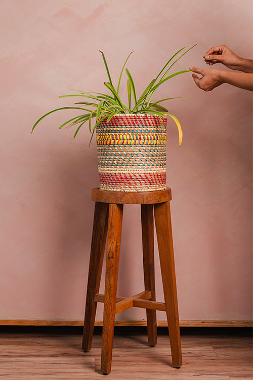 Kraftribe Handmade Tribal Art Natural Kanshi & Palm Basket