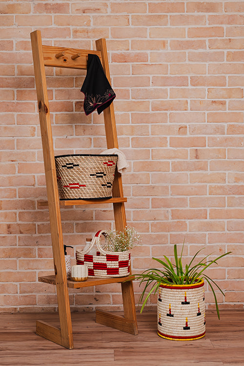 Kraftribe Handmade Red & Black Motifs Kanshi Grass Planter Basket